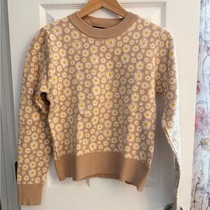 Floral Daisy 🌼 Crewneck Sweater - Tan and White